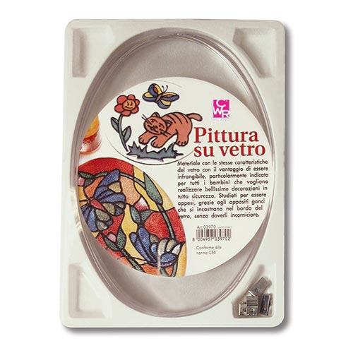 VETRO LISCIO OVALE CM.14X20 + GANCIO - CONF.6 PZ.