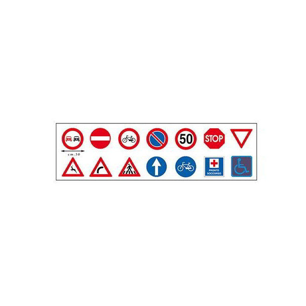 SEGNALI STRADALI - SET 14  PEZZI + 24 GANCI