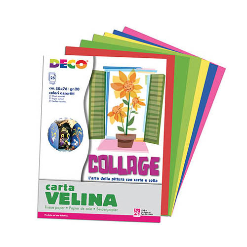 CARTA VELINA CM.50X76 - BUSTA 25 FG. - 5 COLORI AS