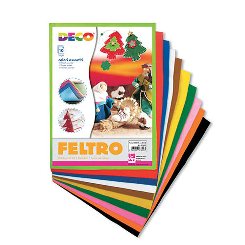 FELTRO ADESIVO ASSORTITO CM. 21X30 - CONF. 10 FG.