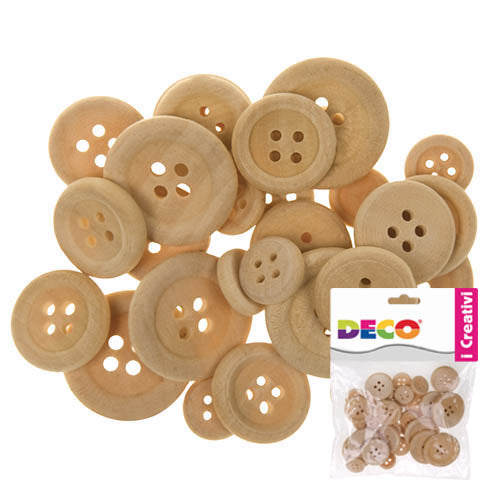 BOTTONI IN LEGNO ASSORTITI - 30 PZ. - COLORE NATUR Immagine principale del prodotto
