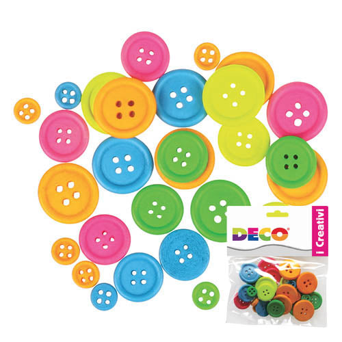 BOTTONI IN LEGNO ASSORTITI - 30 PZ. - COLORI  NEON