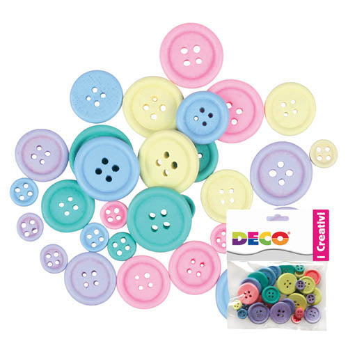 BOTTONI IN LEGNO ASSORTITI - 30 PZ. - COLORI  PAST