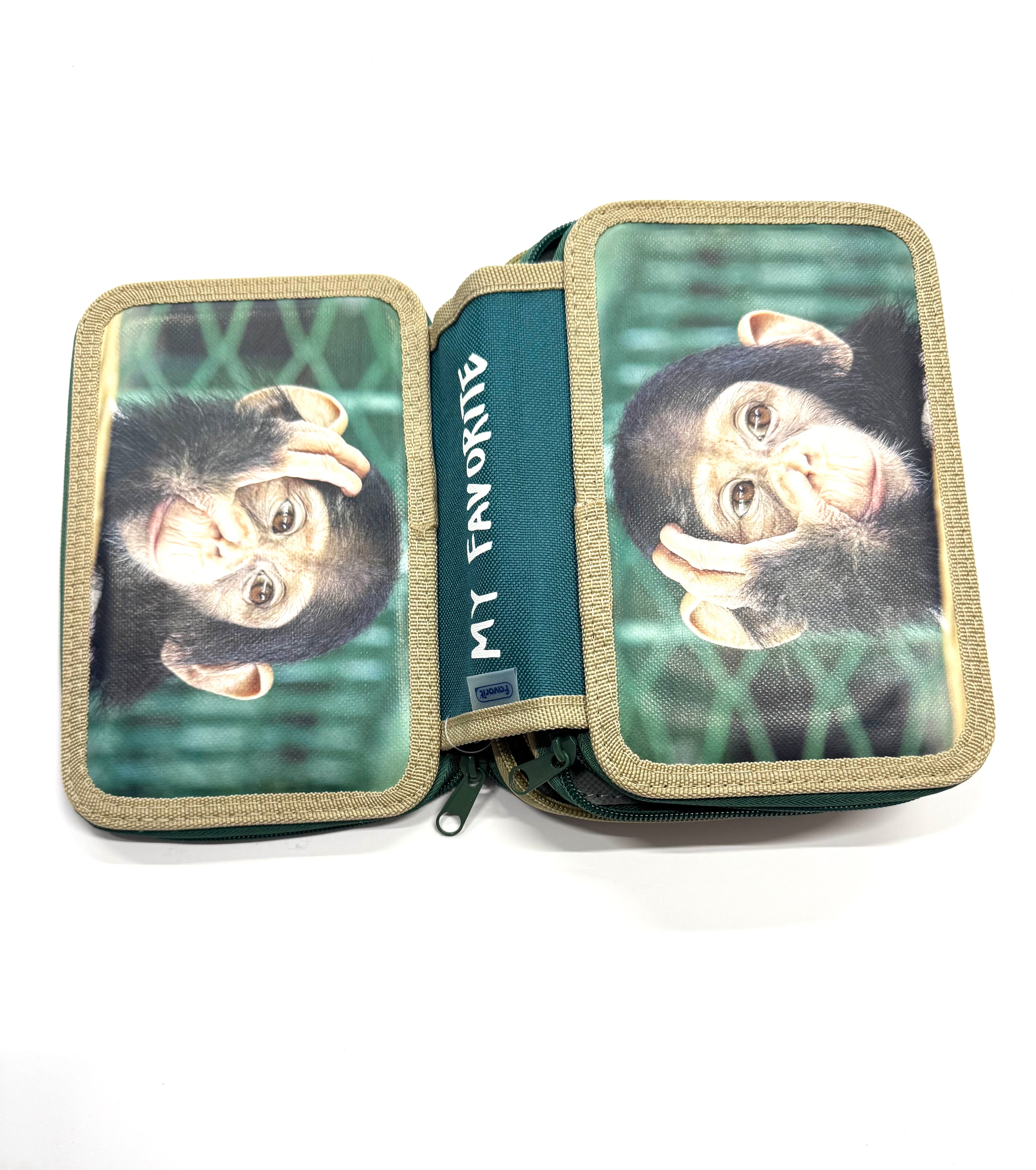 ASTUCCIO 3 ZIP PIENO ANIMAL SCIMPANZE'