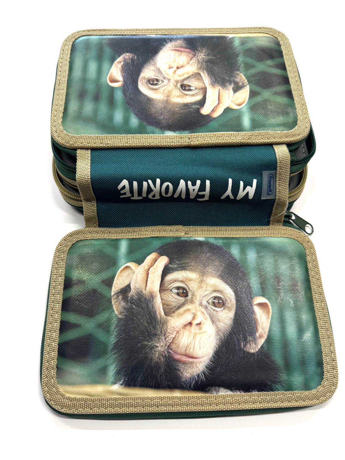 ASTUCCIO 3 ZIP PIENO ANIMAL SCIMPANZE'