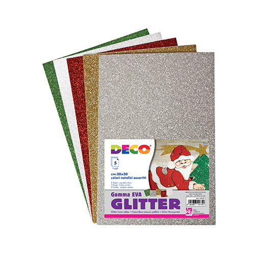 GOMMA CREPP GLITTER - BUSTA 5 FOGLI CM.20X30 - ASSORTIMENTO NATALE