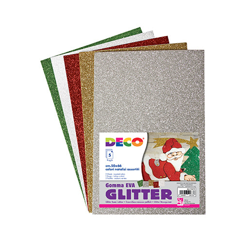GOMMA CREPP GLITTER - BUSTA 5 FOGLI CM.40X60 - ASSORTIMENTO NATALE