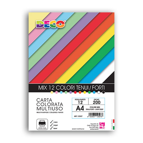 DECO 200 - CARTA COLORI ASSORTITI GR.200 A4 - FG. 12 Immagine principale del prodotto