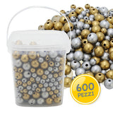 PERLINE ORO/ARGENTO TONDE IN LEGNO - SET PZ. 600 DIAM. MM. 10/16