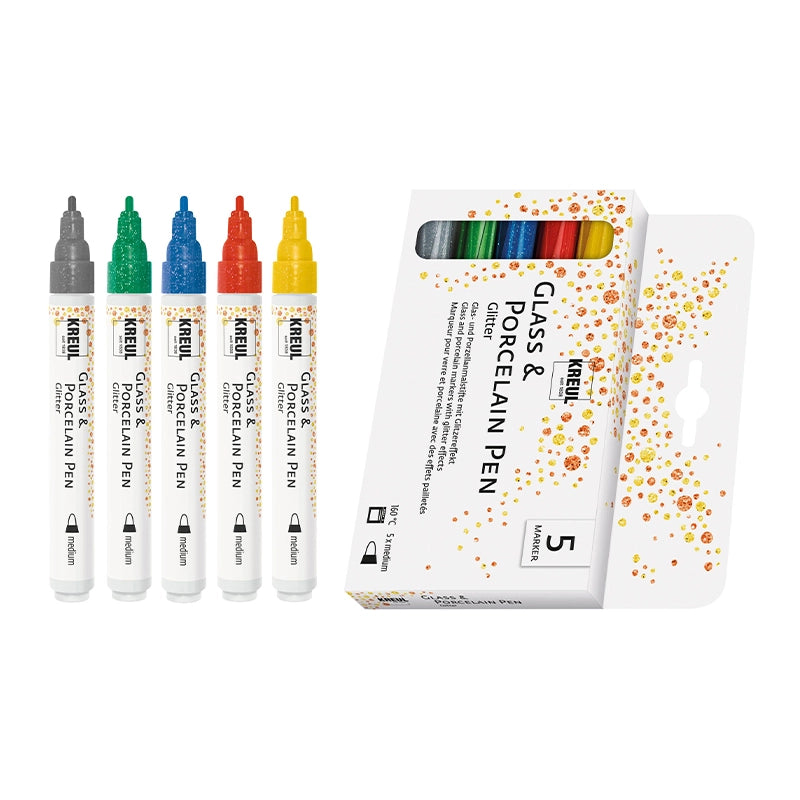 KREUL - GLASS & PORCELAIN PEN - SET 5    GLITTER