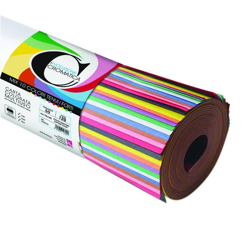 CROMATICA 120 CARTA COLORI TENUI/FORTI ASSORTITI - GR. 120 - CM. 70X100 - FG.50 Immagine principale del prodotto
