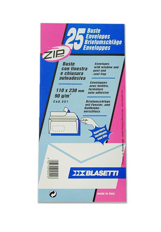 BUSTA BIANCA CON STRIP E FINESTRA 11X23 PZ. 25