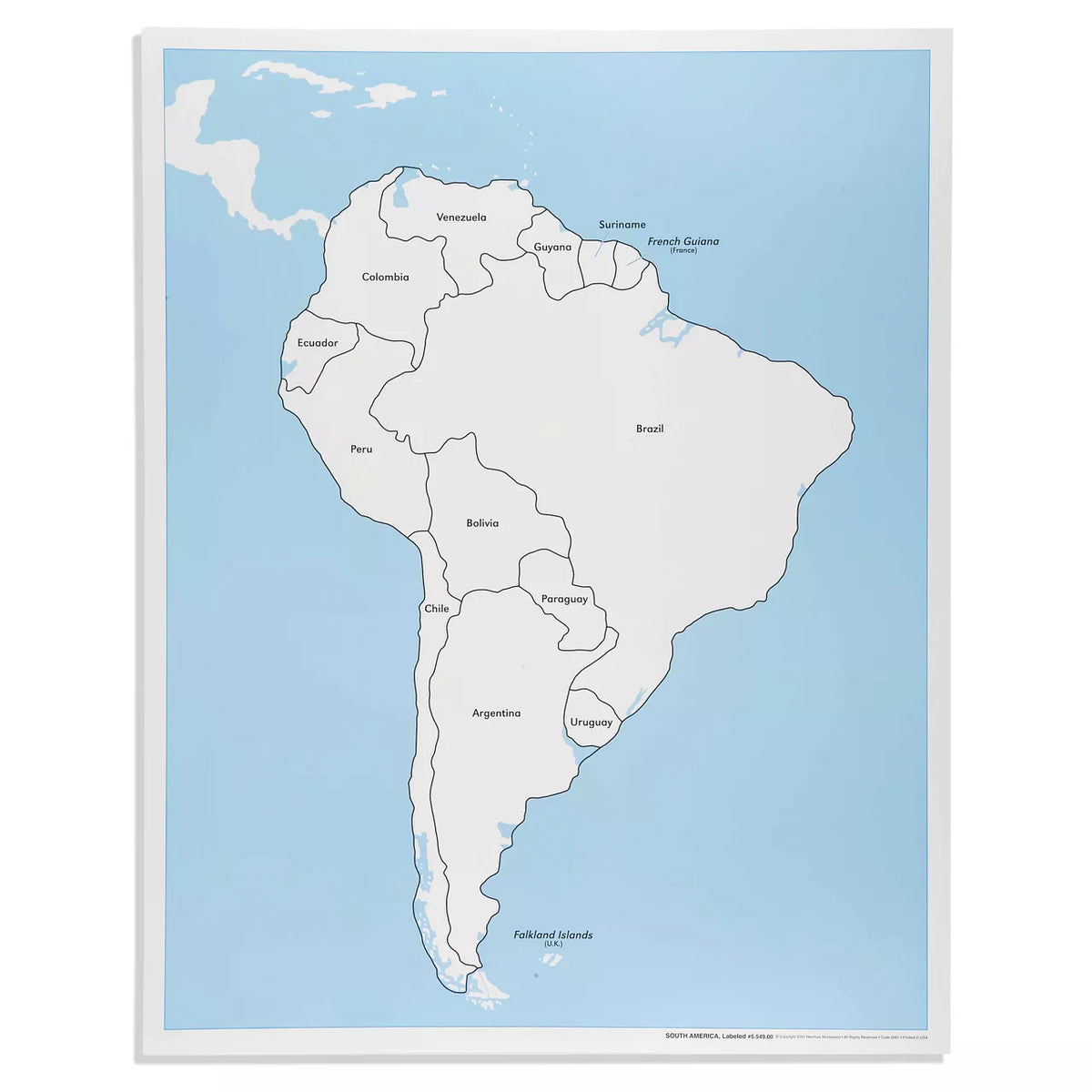AMERICA DEL SUD, CARTINA STATI, INGLESE