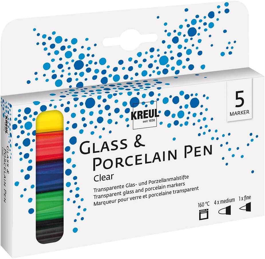 KREUL - GLASS & PORCELAIN PEN - SET 5    CLEAR