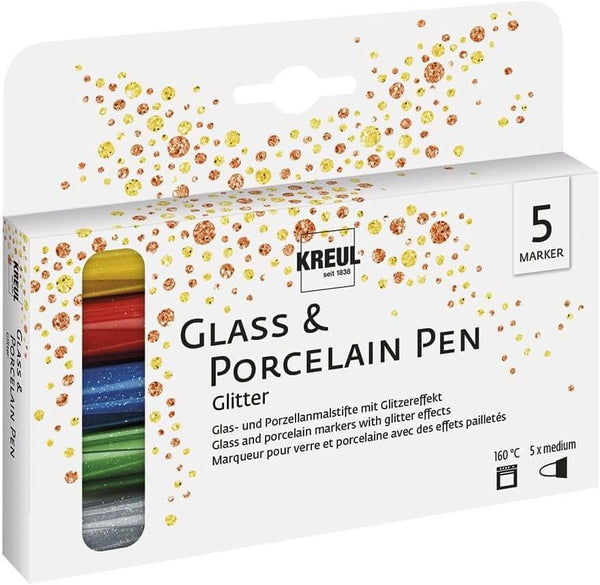 KREUL - GLASS & PORCELAIN PEN - SET 5    GLITTER