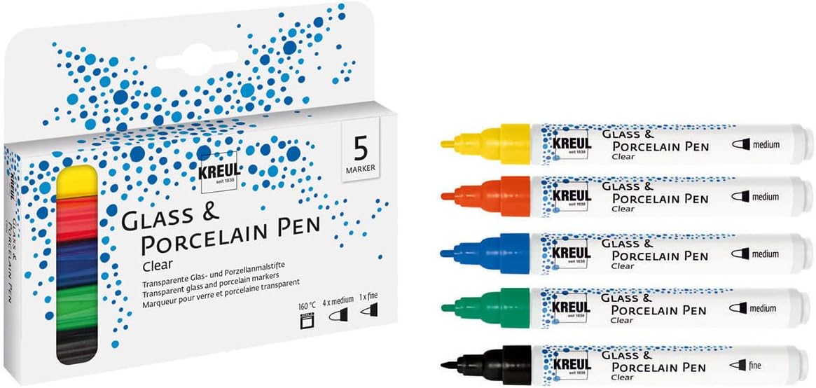 KREUL - GLASS & PORCELAIN PEN - SET 5    CLEAR