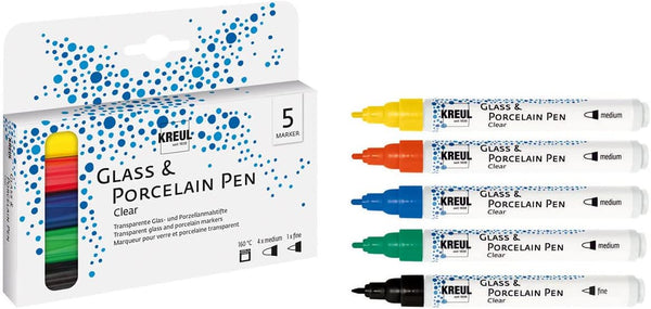 KREUL - GLASS & PORCELAIN PEN - SET 5    CLEAR
