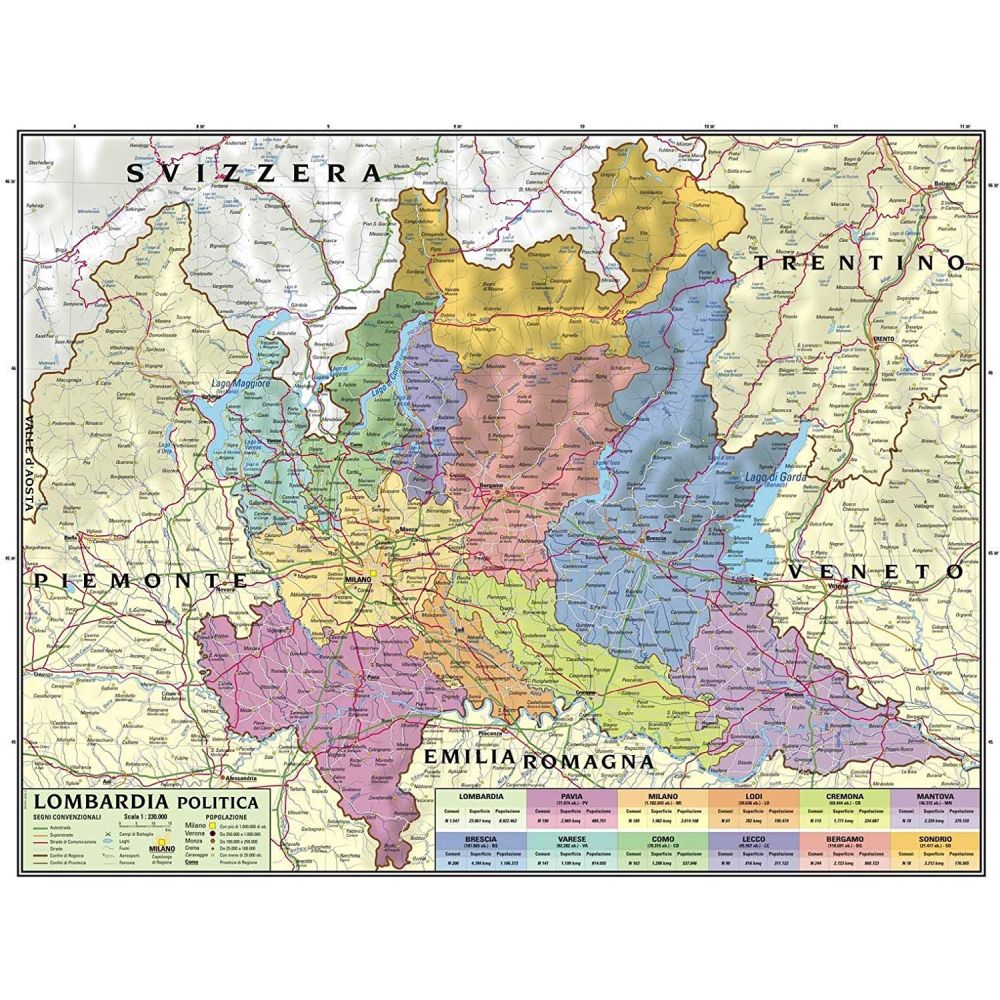 CARTE GEOGRAFICA DOPPIA 100X140 LOMBARDIA Immagine principale del prodotto
