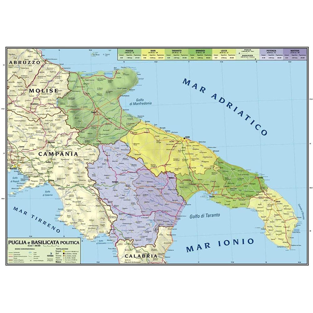 CARTE GEOGRAFICA DOPPIA 100X140 PUGLIA E BASILICATA Immagine principale del prodotto