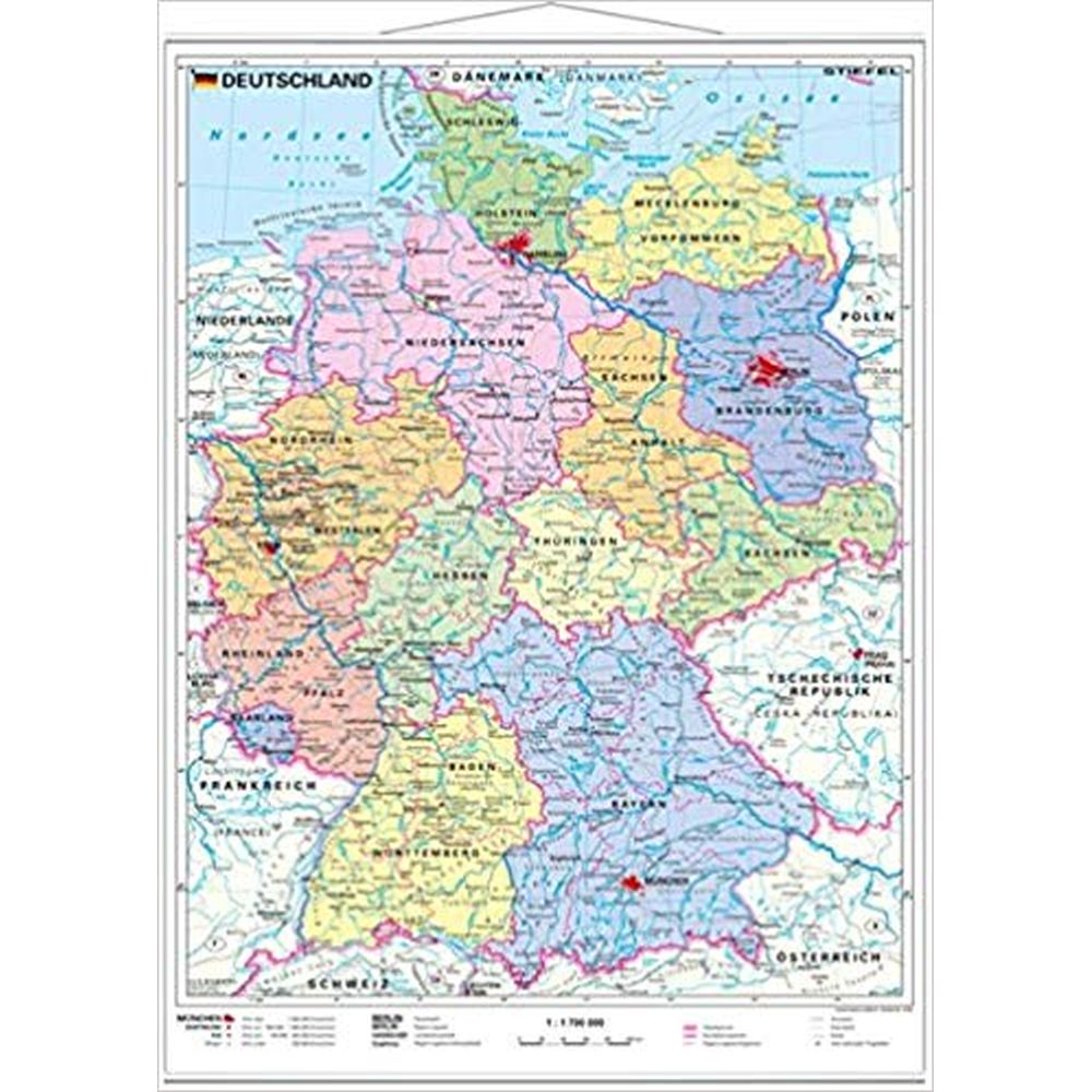 CARTA GEOGRAFICA GERMANIA LINGUA TEDESCA Immagine principale del prodotto