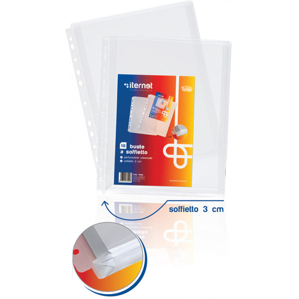 BUSTE PVC CON FORI A4 A SOFFIETTO PZ. 10