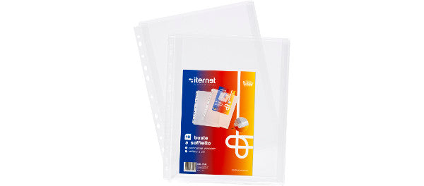 BUSTE PVC CON FORI A4 A SOFFIETTO PZ. 10