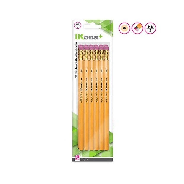 MATITE ESAGONALI HB CON GOMMA - SCATOLA 12 PEZZI