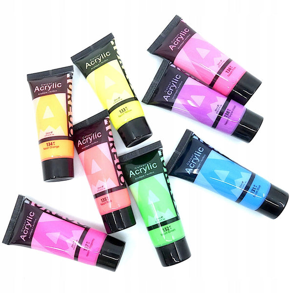 COLORI ACRILICI - SET 8 FLACONI ML. 21 COLORI FLUO