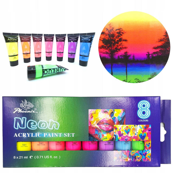 COLORI ACRILICI - SET 8 FLACONI ML. 21 COLORI FLUO