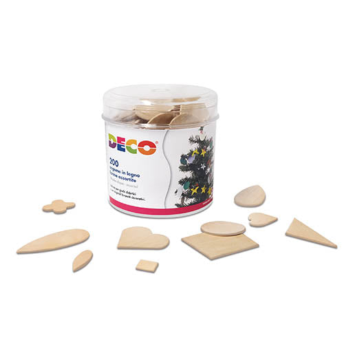 SAGOME LEGNO DA DECORARE - BARATTOLO 200 PZ.