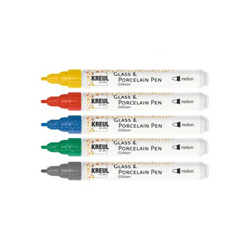 KREUL - GLASS & PORCELAIN PEN - SET 5    GLITTER