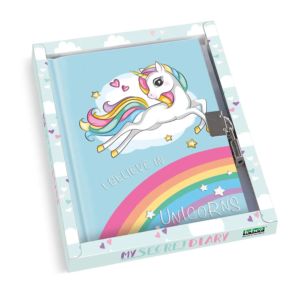 DIARIO DEI SEGRETI SOGGETTO UNICORNO SFONDO CELESTE Immagine principale del prodotto