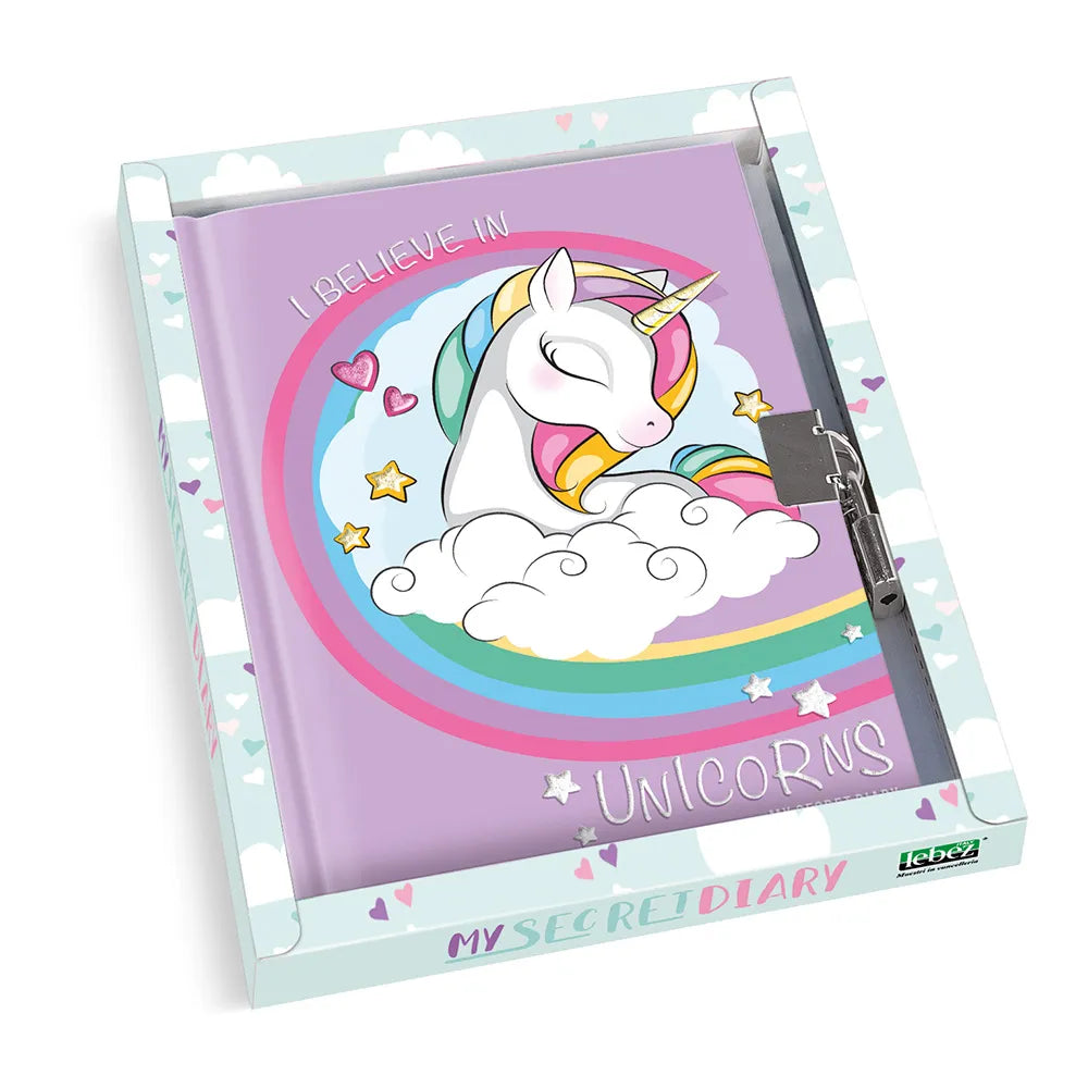 DIARIO DEI SEGRETI SOGGETTO UNICORNO SFONDO LILLA Immagine principale del prodotto