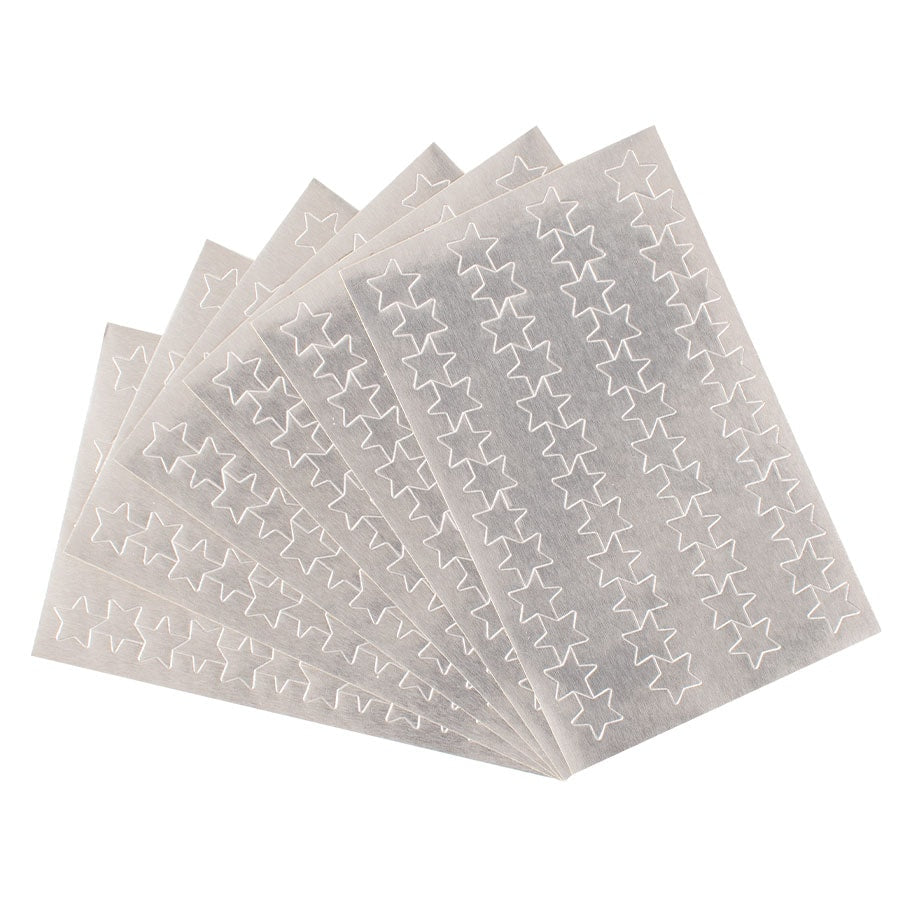 ADESIVI - SET 6 FOGLI 120X75 MM (288 PZ) - STELLE ARGENTO