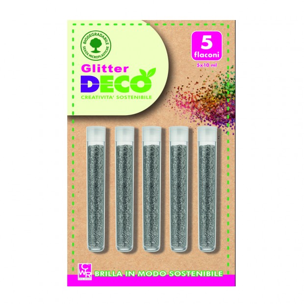 GLITTER BIO GRANA FINE 5 FLACONI ML10 - ARGENTO