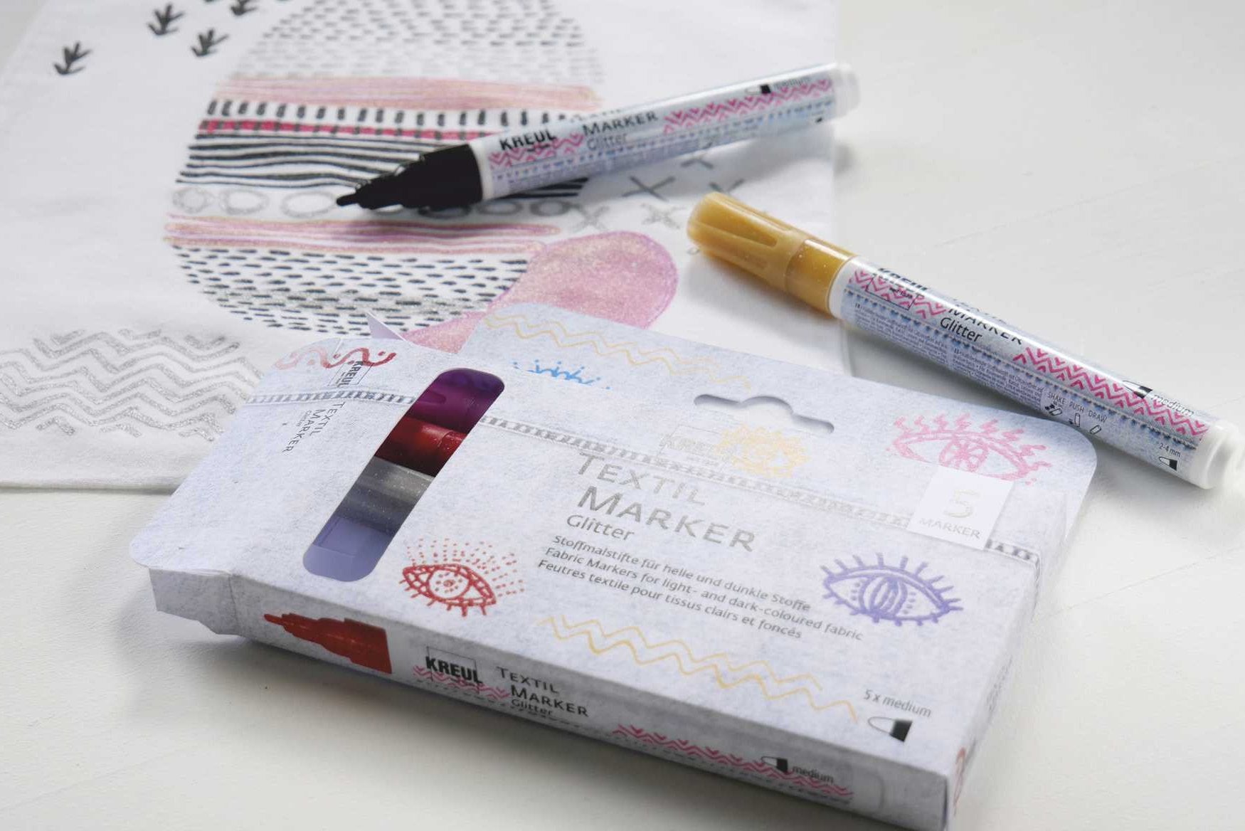 KREUL - MARKER PER TESSUTI - SET 5       GLITTER