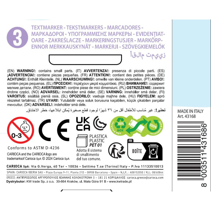 EVIDENZIATORE PASTEL MINI MEMOLIGHT CARIOCA /3PZ.