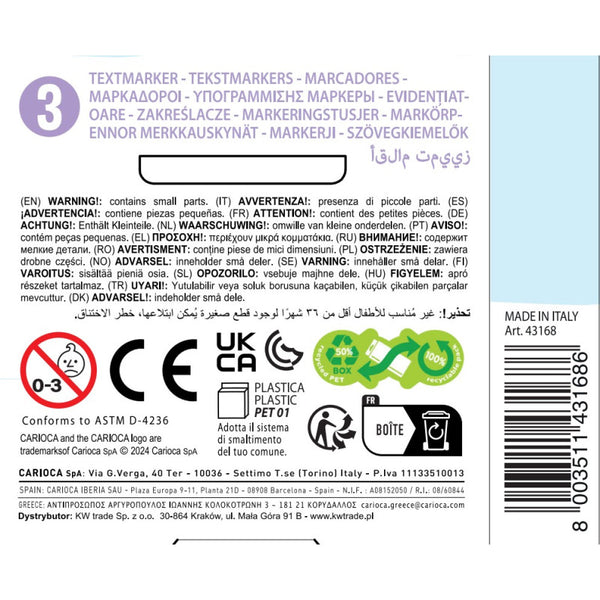 EVIDENZIATORE PASTEL MINI MEMOLIGHT CARIOCA /3PZ.