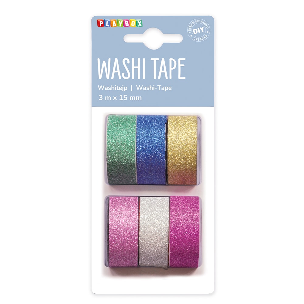 NASTRO WASHI TAPE ROTOLO MT.3 X 15MM - SET PZ. 6 COLORI GLITTER Immagine principale del prodotto