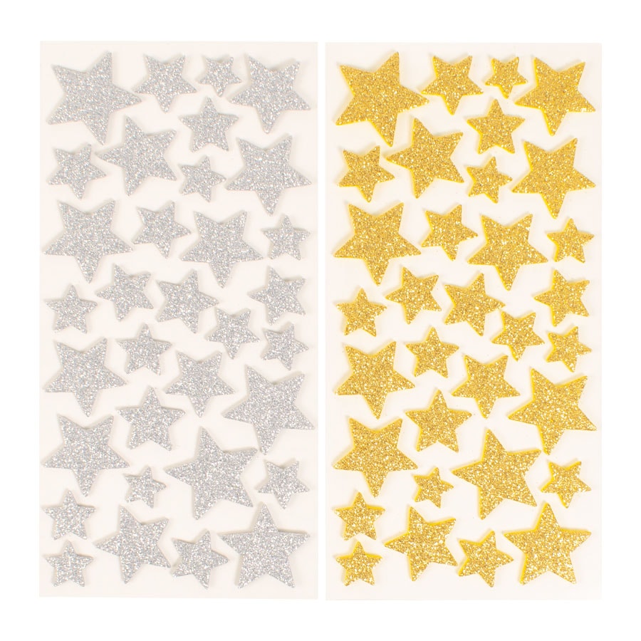 STICKERS GLITTERATI GOMMA EVA - STELLE ORO/ARGENTO