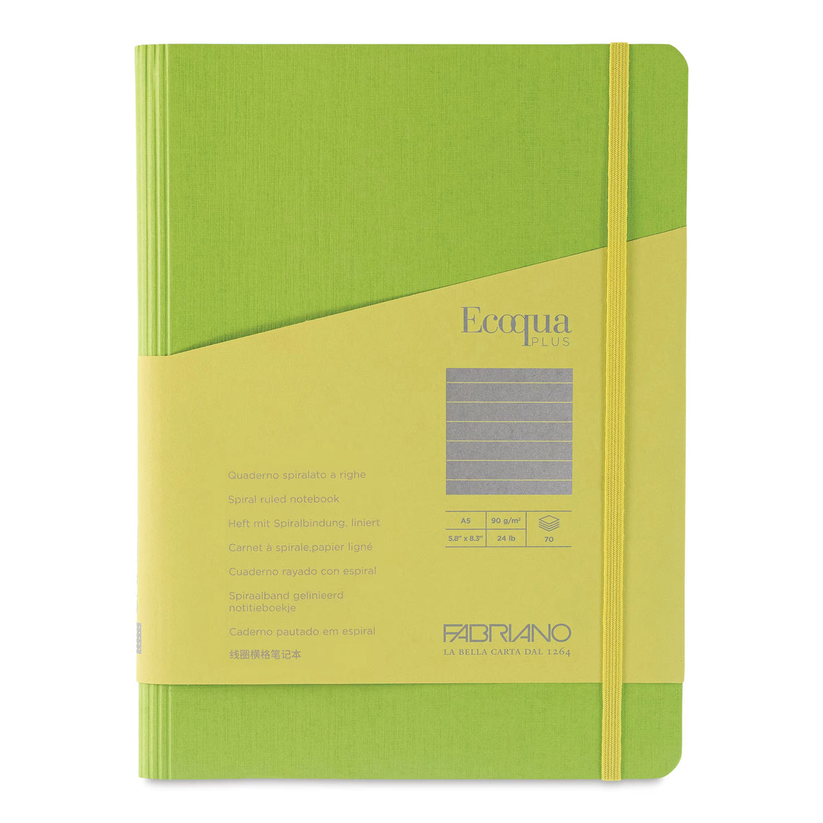 TACCUINO ECOQUA PLUS C/SPIRALE ED ELASTICO A5 1 RIGO LIME Immagine principale del prodotto