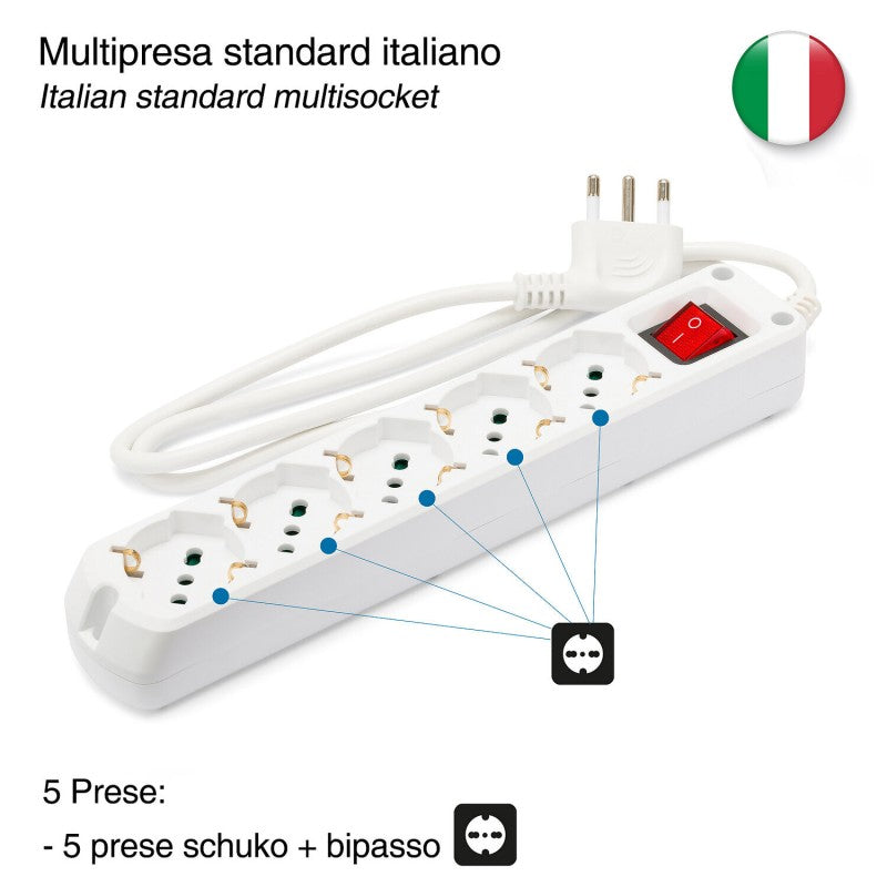 Multipresa 16 A - 5 x Shuko + Interruttore