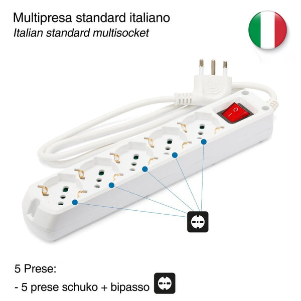 Multipresa 16 A - 5 x Shuko + Interruttore