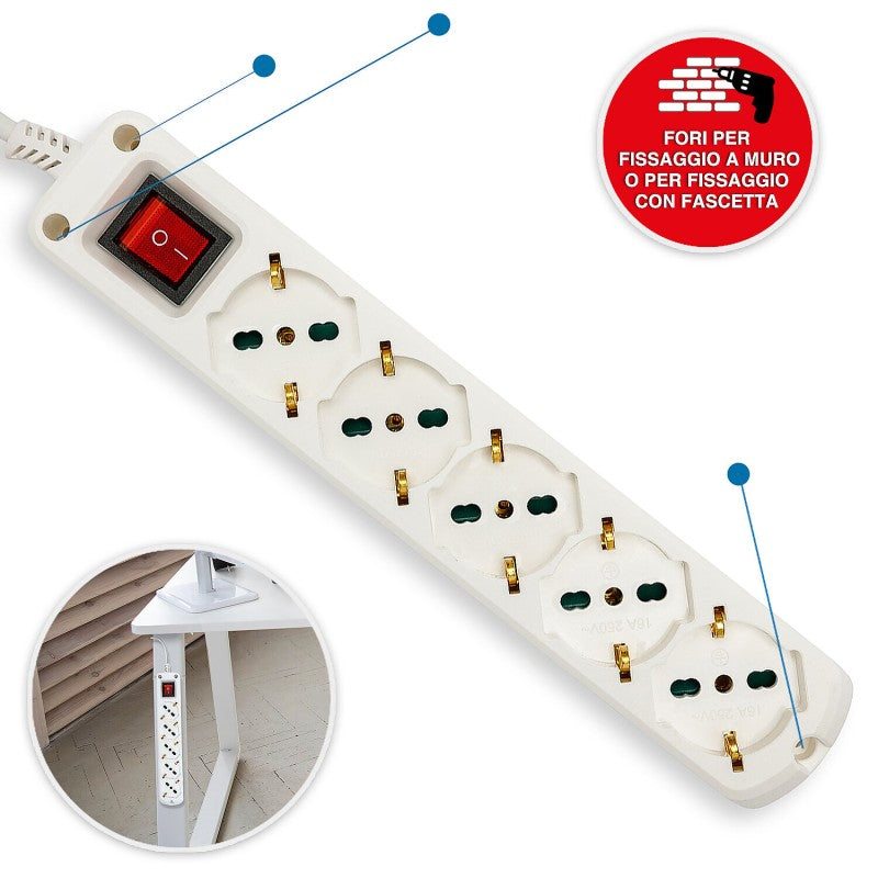 Multipresa 16 A - 5 x Shuko + Interruttore