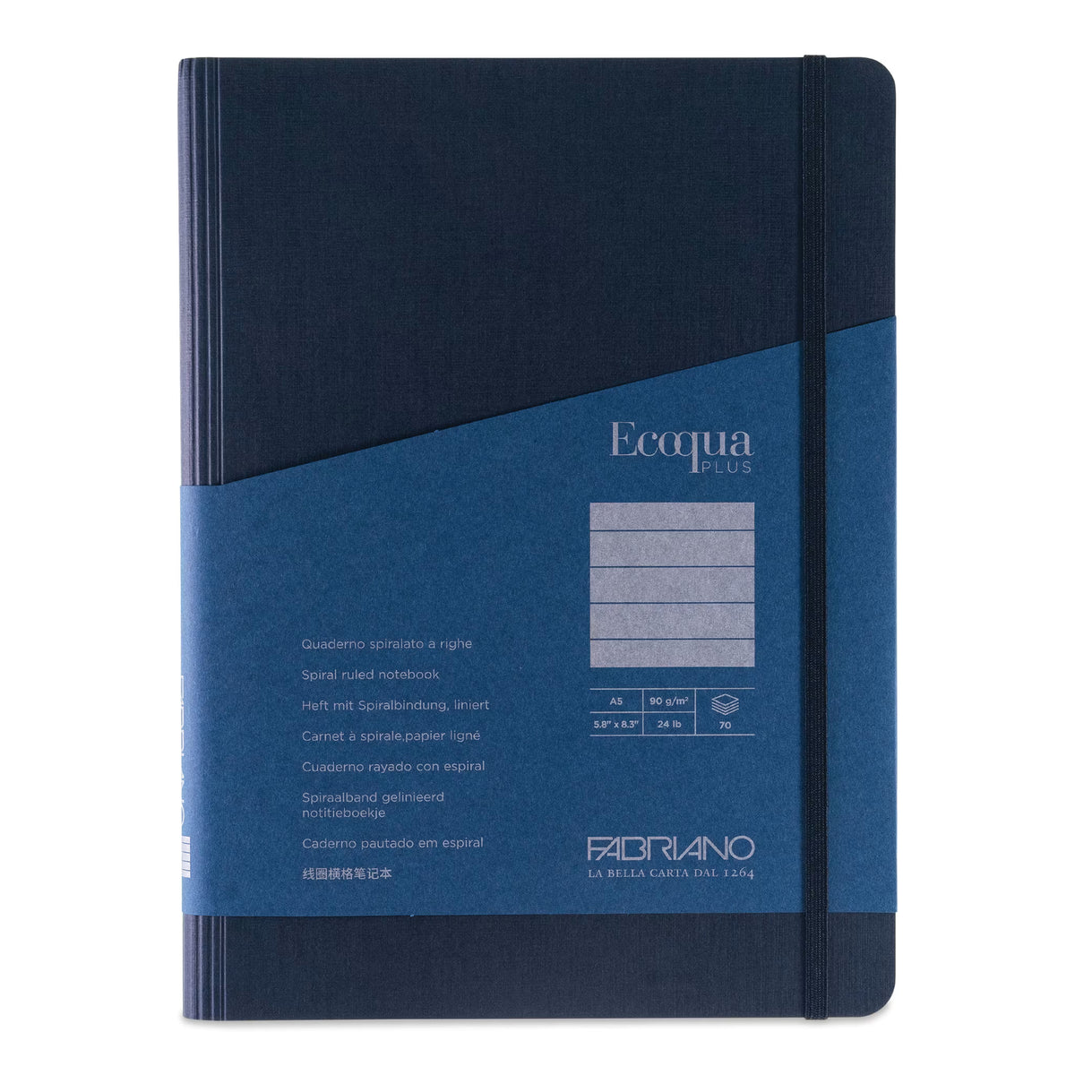 TACCUINO ECOQUA PLUS C/SPIRALE ED ELASTICO A5 1 RIGO NERO Immagine principale del prodotto