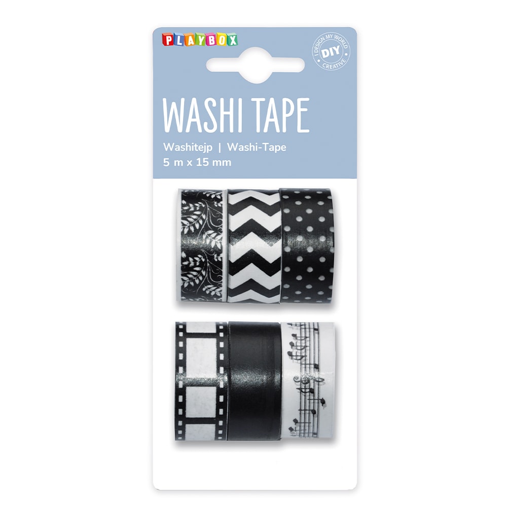 NASTRO WASHI TAPE ROTOLO MT.3 X 15MM - SET PZ. 6 BIANCO/NERO