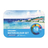 ACQUERELLI SCATOLA METALLO 18 DEMI-GODET + PENNELL