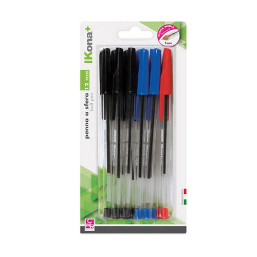 Penne A Sfera Blister 12 Pezzi Blu, Nero e Rosso Immagine principale del prodotto