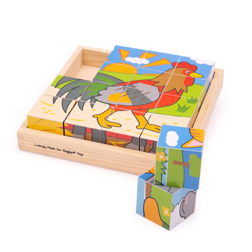 Puzzle Cubi In Legno - Fattoria
