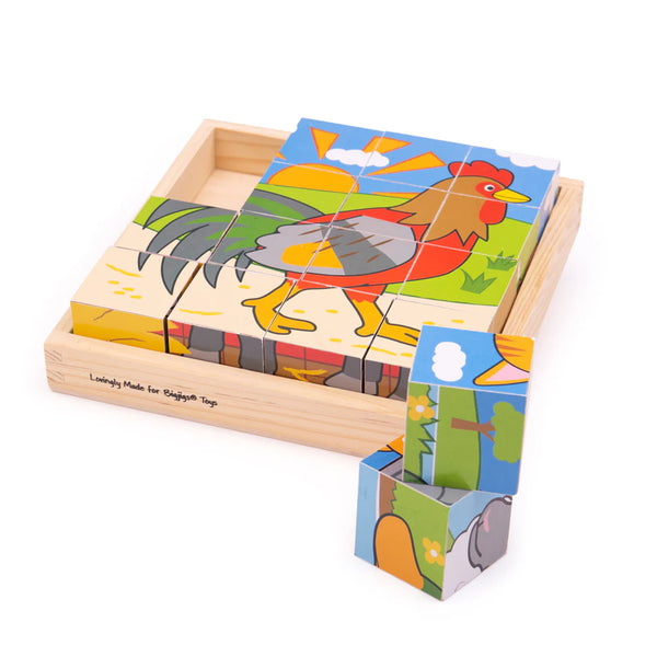 Puzzle Cubi In Legno - Fattoria